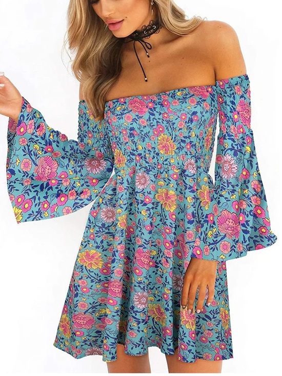ONEYIM Dresses & Skirts - NWT Oneyim Bohemian Blue, pink orange yellow Floral, Off Shoulder XXL dress